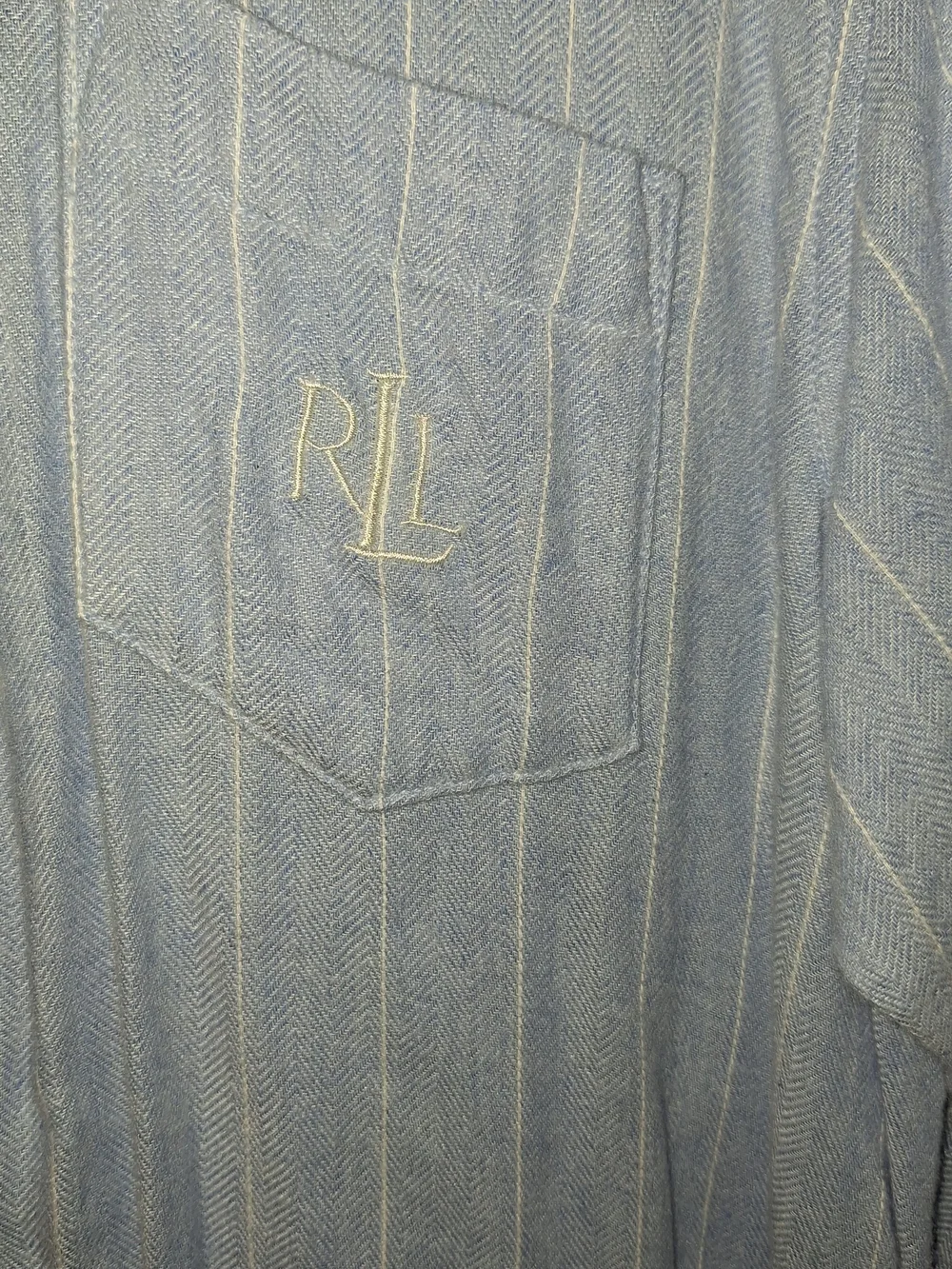 Lauren Ralph Lauren Light Blue Pinstripe Long Button-Up Sleep Shirt